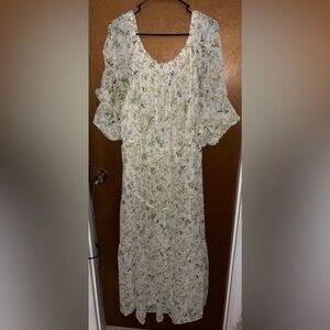 Elegant Floral whimsical puff Sleeve Dress, light sheer botanical design. Great